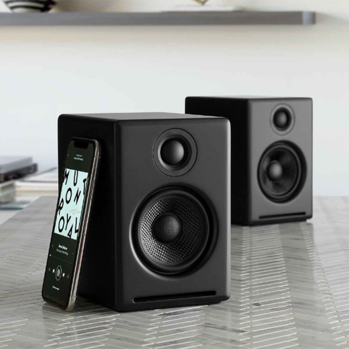 Audioengine A2+ Wireless Speaker System (Black) with Audio-Technica AT-LP60X-GM Fully Automatic Belt-Drive Stereo Turntable (Gunmetal/Black)